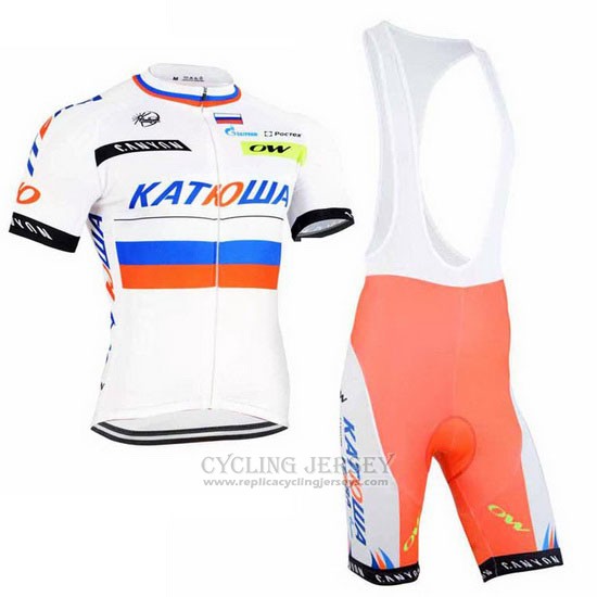 2015 Cycling Jersey Katusha White Short Sleeve and Bib Short